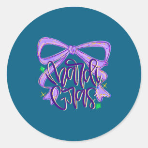 Preppy Fat Tuesday Mardi Gras Coquette Bow Women G Classic Round Sticker