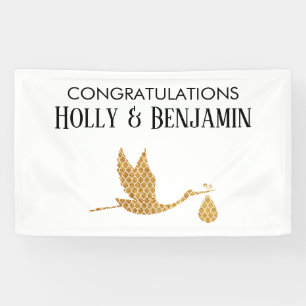 Preppy Faux Gold Stork Congratulations Baby Shower Banner