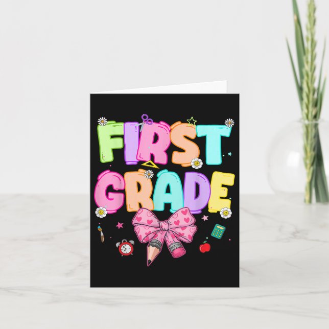 Preppy First Grade Back To School 1st Grade Teache Card (Front)