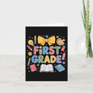 Preppy First Grade Back To School Coquette Bow Tea Card