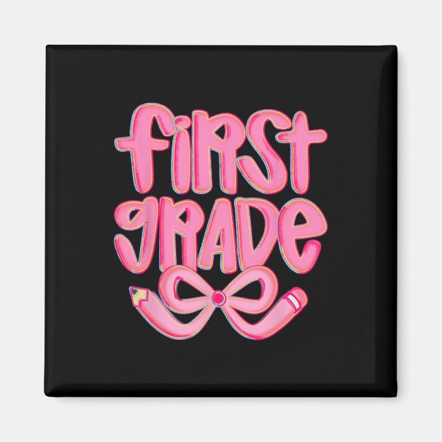 Preppy First Grade Back To School Coquette Bow Tea Magnet (Front)