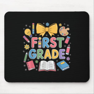 Preppy First Grade Back To School Coquette Bow Tea Mouse Pad