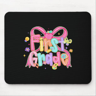 Preppy First Grade Back To School Coquette Bow Tea Mouse Pad