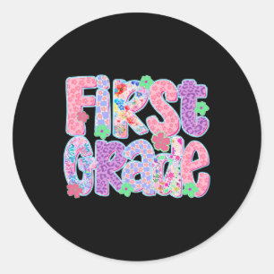 Preppy First Grade Back To School Teachers Girls  Classic Round Sticker