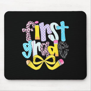 Preppy First Grade Retro Chequered Teacher Back To Mouse Pad