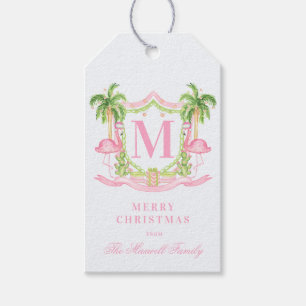 Preppy Flamingo Christmas Crest Gift Tags