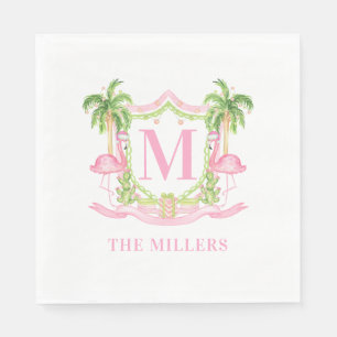 Preppy Flamingo Christmas Crest Napkin