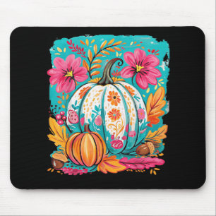Preppy Floral Fall Pumpkin Autumn Thanksgiving Coz Mouse Pad