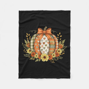 Preppy Floral Fall Pumpkin Lace Coquette Bow Hallo Fleece Blanket
