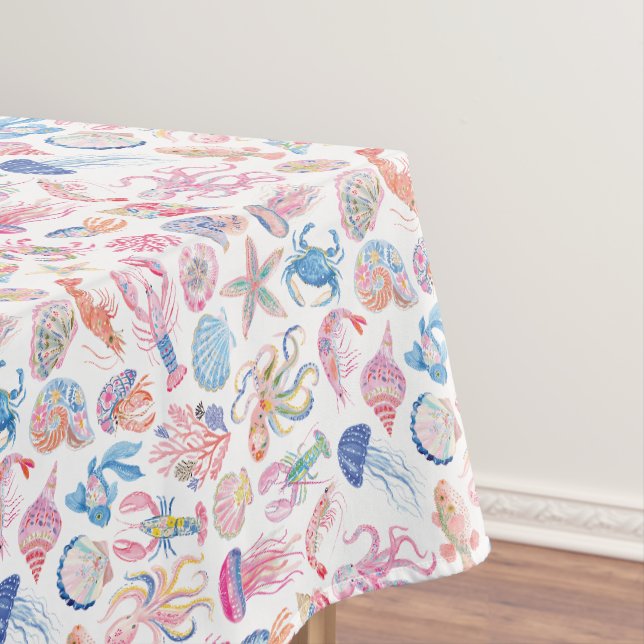 Preppy Floral Ocean Sealife Tablecloth (In Situ)