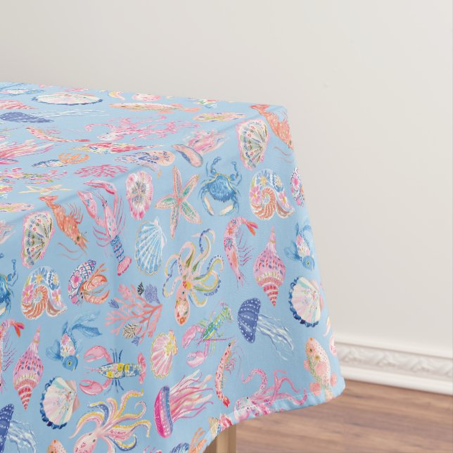 Preppy Floral Ocean Sealife Tablecloth (In Situ)