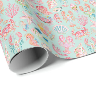 Preppy Floral Ocean Sealife Wrapping Paper