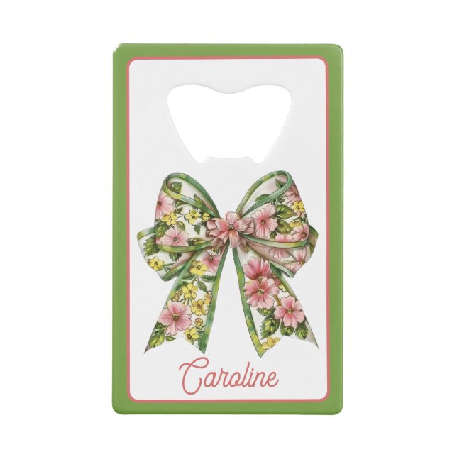 Preppy Floral Pink and Green Bow Personalized (Front)