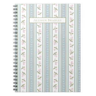 Preppy Floral Stripe Personalised Notebook