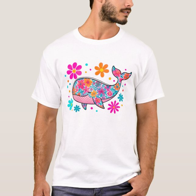 Preppy Floral Summer Whale T-Shirt (Front)