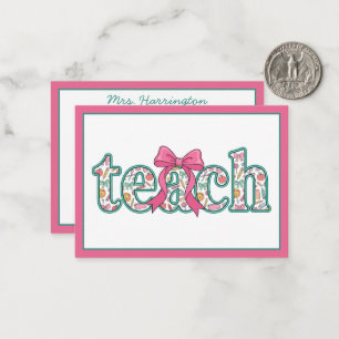 Preppy Floral Teach with Pink Bow Card