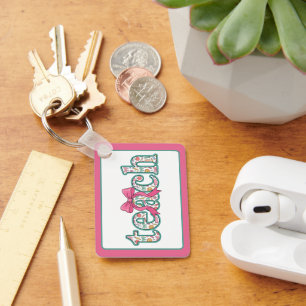 Preppy Floral Teach with Pink Bow Key Ring