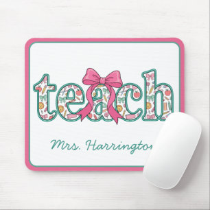 Preppy Floral Teach with Pink Bow Mouse Pad
