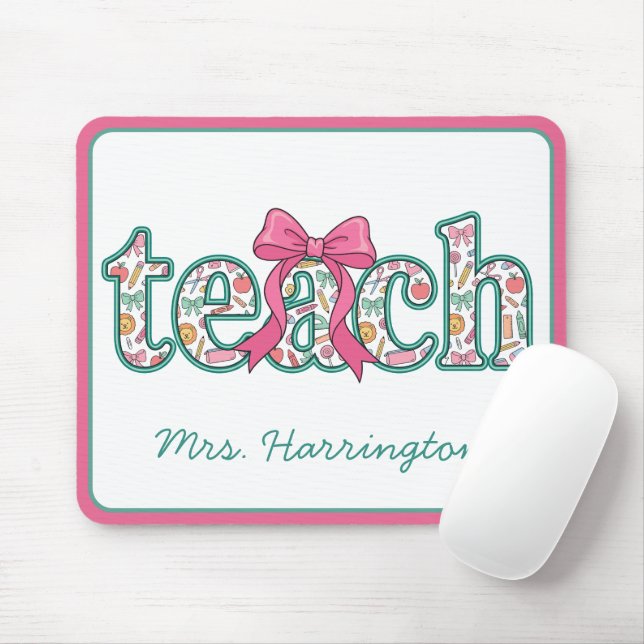 Preppy Floral Teach with Pink Bow Mouse Pad (With Mouse)