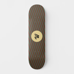 Preppy Forest Green & Burgundy Stripes Monogram Skateboard