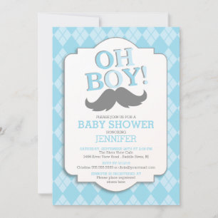Preppy Fun OH BOY Moustache Baby Shower Invitation