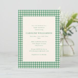 Preppy Garden Green Gingham Plaid Baby Shower Invitation