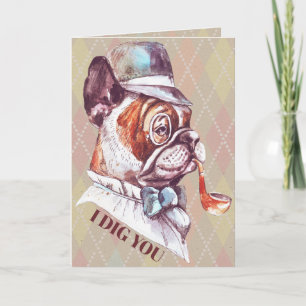 Preppy Gentleman Dog I Dig You Holiday Card