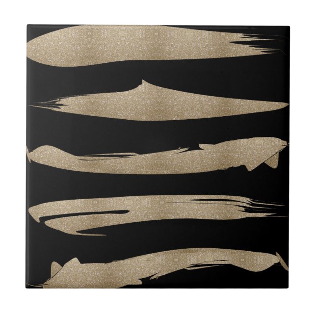 preppy geometric pattern black and gold stripes tile (Front)