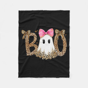Preppy Ghost Boo,leopard Soky Coquette,halloween F Fleece Blanket