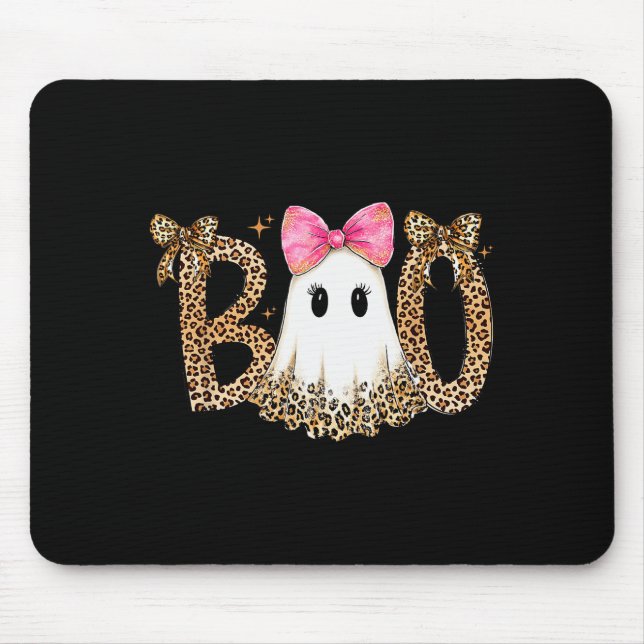 Preppy Ghost Boo,leopard Soky Coquette,halloween F Mouse Pad (Front)
