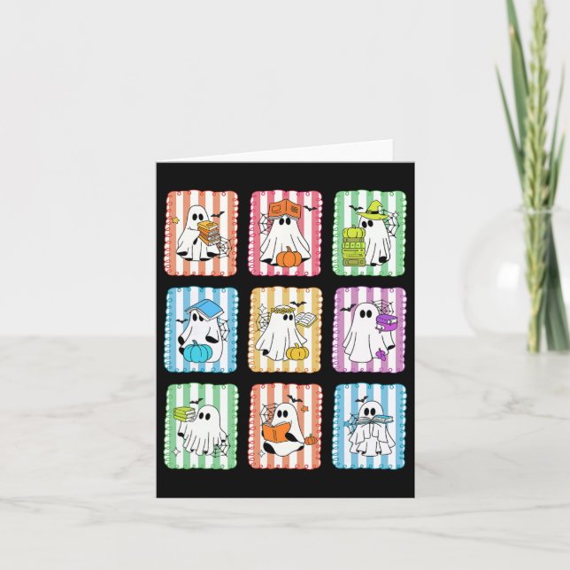 Preppy Ghost Reading Books Teacher Halloween Libra Card (Front)