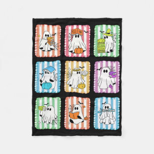 Preppy Ghost Reading Books Teacher Halloween Libra Fleece Blanket