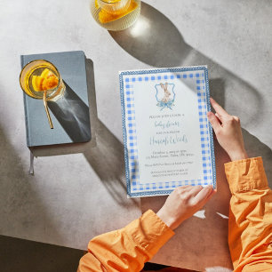 Preppy Gingham Bunny Baby Shower Invitation