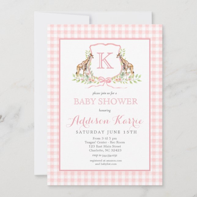 Preppy Giraffe Baby Shower Invitation (Front)