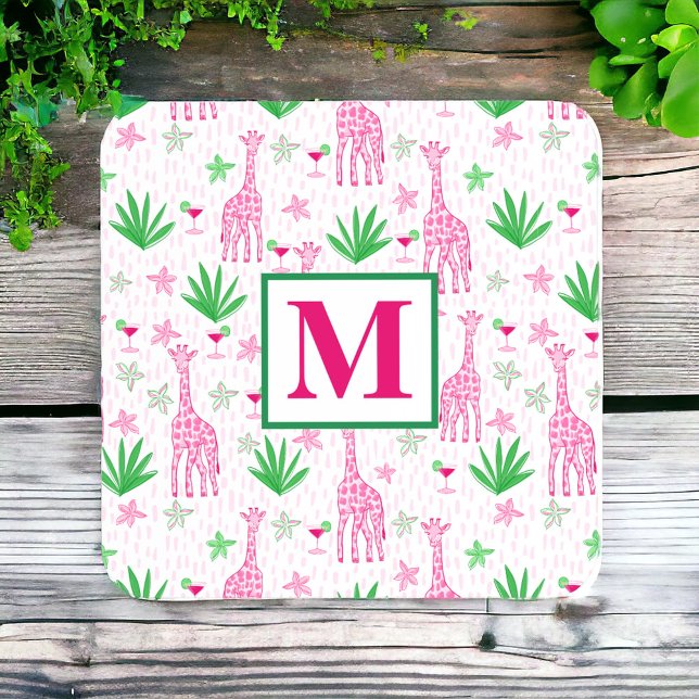Preppy Giraffes Cosmopolitans Monogram  Coaster (Creator Uploaded)
