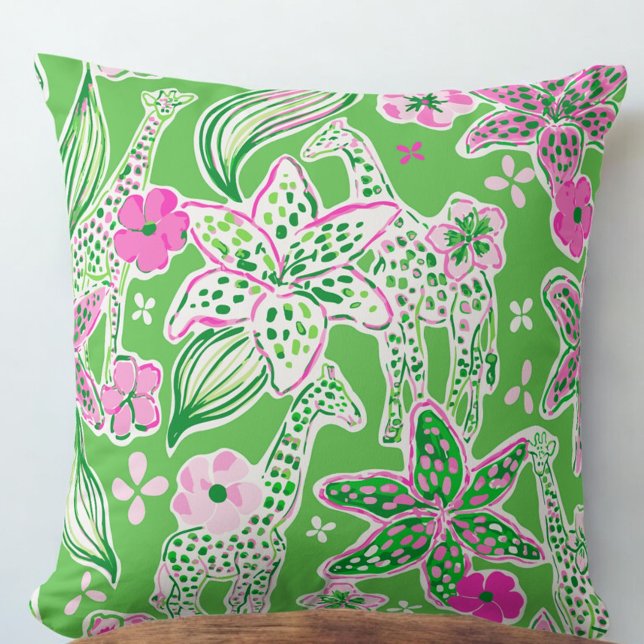 Preppy Giraffes Lily Pink Green Cushion (Creator Uploaded)