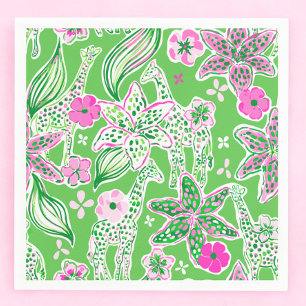 Preppy Giraffes Lily Pink Green Napkin