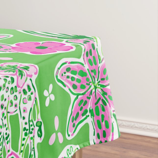Preppy Giraffes Lily Pink Green  Tablecloth (In Situ)