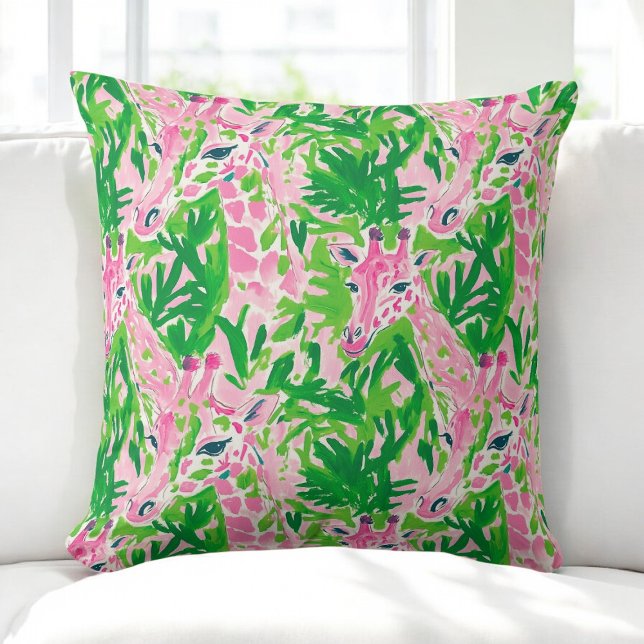Preppy Giraffes Pink Green Tropical Cushion (Creator Uploaded)