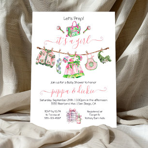 Preppy Girl clothesline Baby Shower Invitation