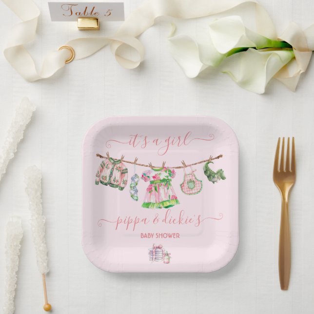 Preppy Girl clothesline Baby Shower Paper Plate (Wedding)