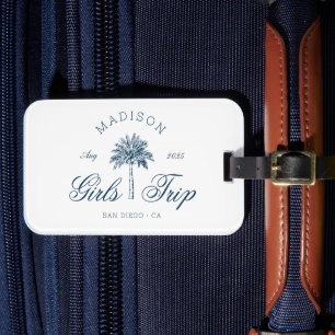 Preppy Girls Trip Bachelorette Weekend Beach Palm Luggage Tag