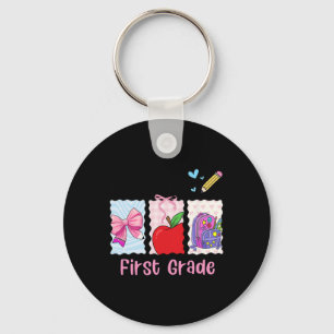 Preppy Girly Back To School Hello First Grade Teac Key Ring