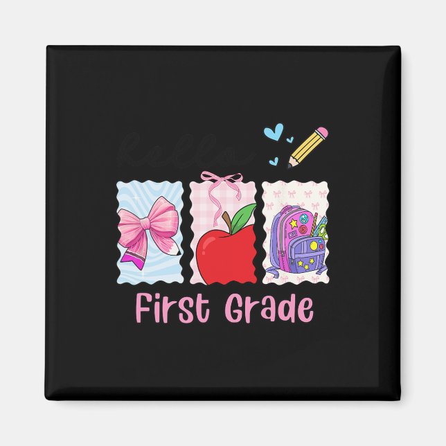 Preppy Girly Back To School Hello First Grade Teac Magnet (Front)