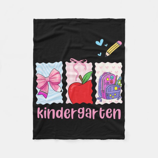 Preppy Girly Back To School Hello Kindergarten Tea Fleece Blanket (Front)