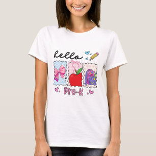 Preppy Girly Back To School Hello Pre-k Preschool T-Shirt