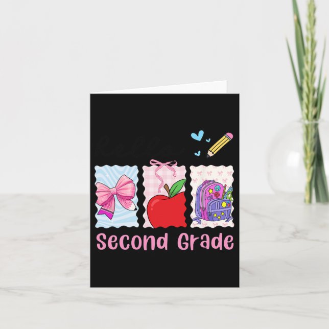 Preppy Girly Back To School Hello Second Grade Tea Card (Front)