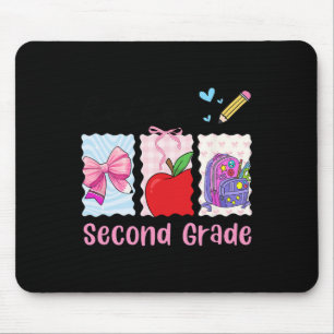 Preppy Girly Back To School Hello Second Grade Tea Mouse Pad