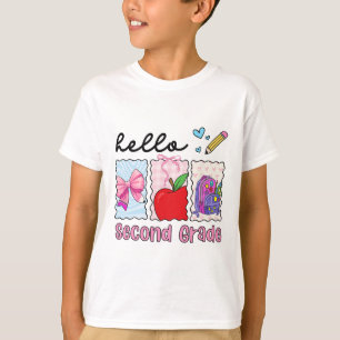 Preppy Girly Back To School Hello Second Grade Tea T-Shirt