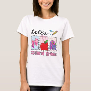 Preppy Girly Back To School Hello Second Grade Tea T-Shirt